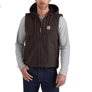 Carhartt Relaxed Fit Washed Duck Fleece-Lined Hooded Vest - Size M